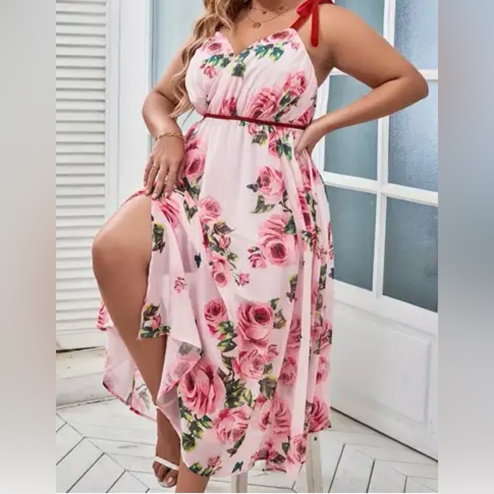 Floral Rose Dress Ditsy Floral Cottagecore Prairie Boho Whimsical Velvet Bow 4X